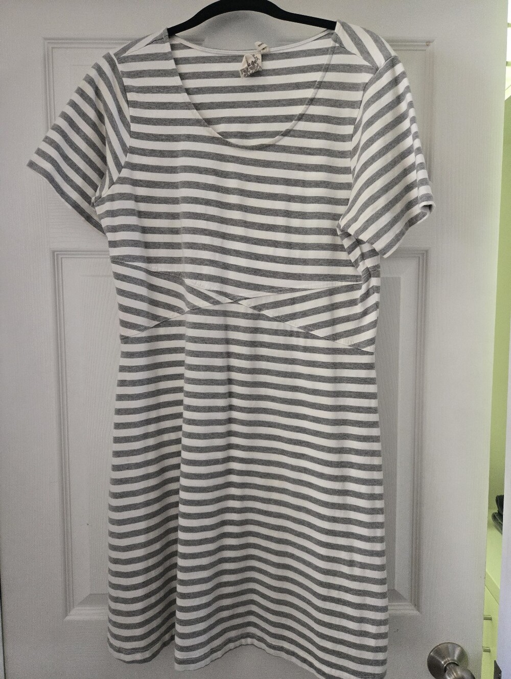 Striped Gray & White Short Sleeve Dress